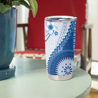 Bula Fiji Tumbler Cup Blue Plumeria Masi Tapa Pattern - Polynesian Pride