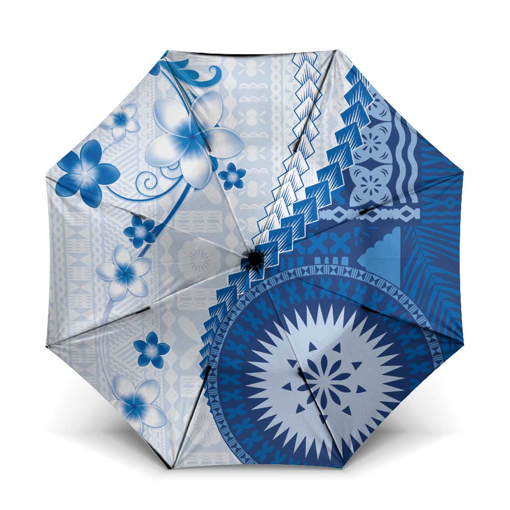 Bula Fiji Umbrella Blue Plumeria Masi Tapa Pattern - Polynesian Pride