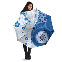Bula Fiji Umbrella Blue Plumeria Masi Tapa Pattern LT05 - Polynesian Pride