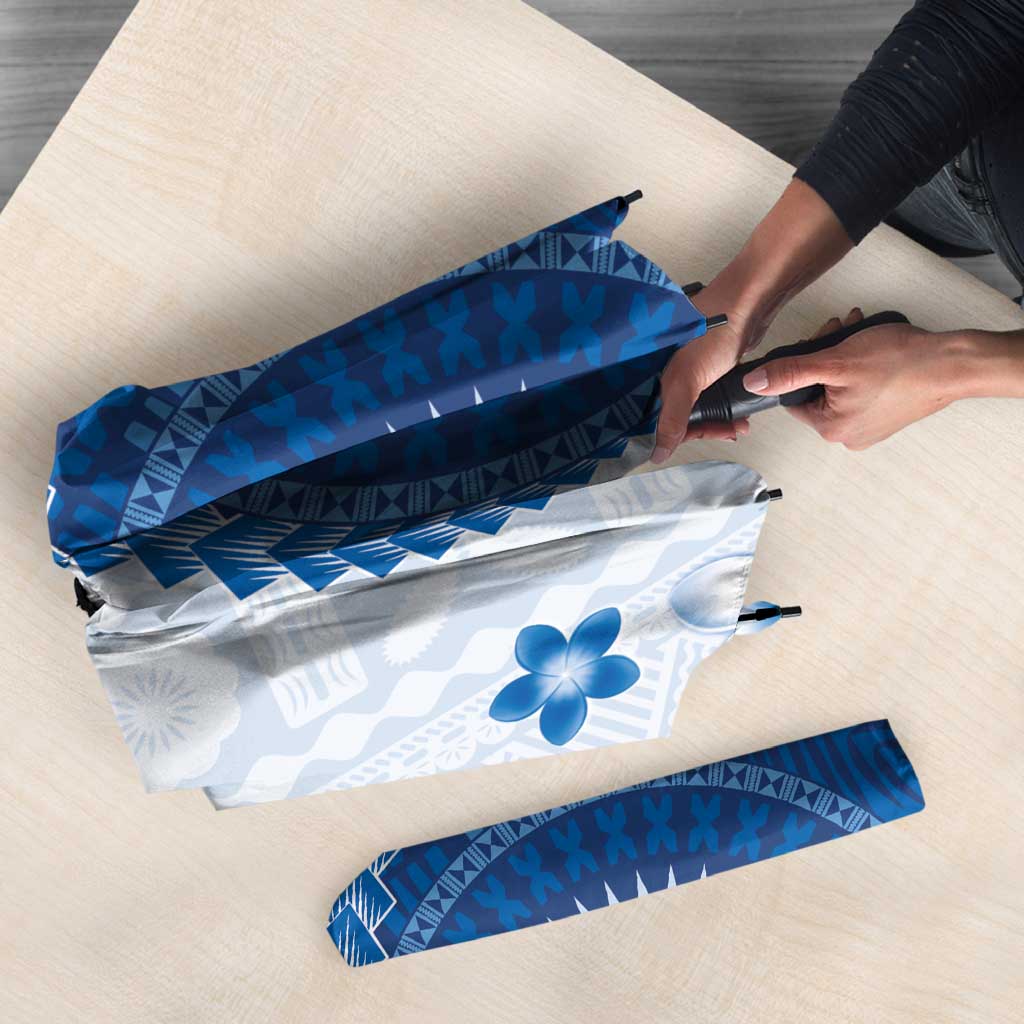 Bula Fiji Umbrella Blue Plumeria Masi Tapa Pattern LT05 - Polynesian Pride