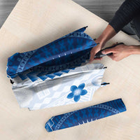 Bula Fiji Umbrella Blue Plumeria Masi Tapa Pattern LT05 - Polynesian Pride