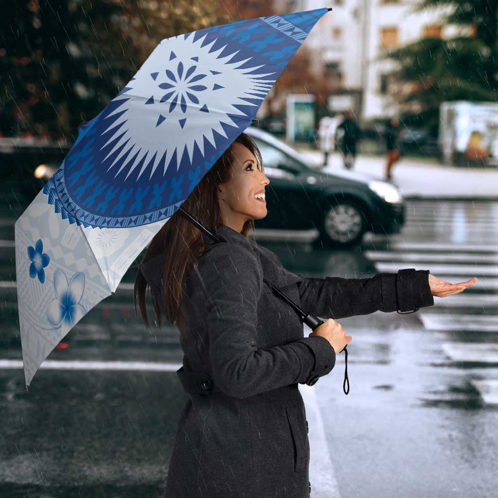 Bula Fiji Umbrella Blue Plumeria Masi Tapa Pattern LT05 - Polynesian Pride
