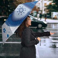 Bula Fiji Umbrella Blue Plumeria Masi Tapa Pattern LT05 - Polynesian Pride