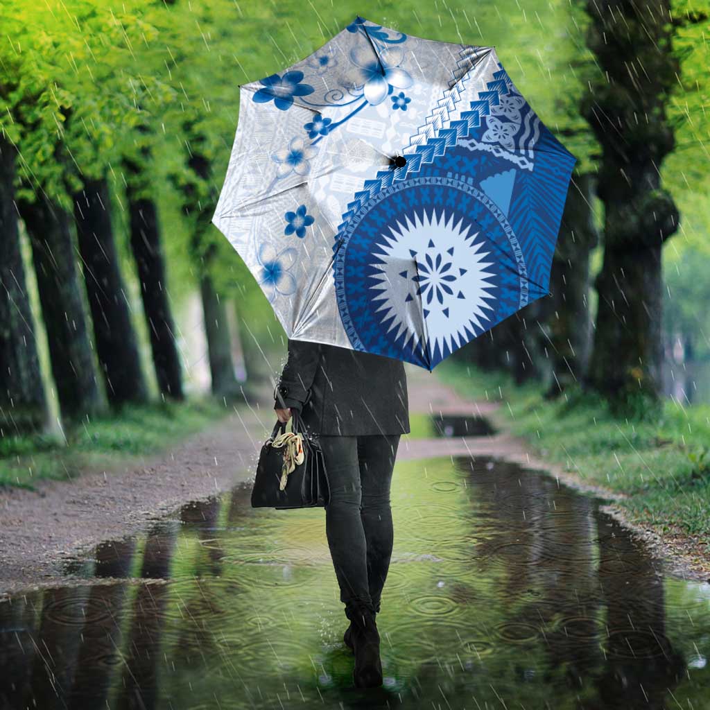 Bula Fiji Umbrella Blue Plumeria Masi Tapa Pattern LT05 - Polynesian Pride