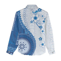 Bula Fiji Women Casual Shirt Blue Plumeria Masi Tapa Pattern - Polynesian Pride