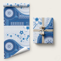 Bula Fiji Wrapping Paper Blue Plumeria Masi Tapa Pattern LT05 58" × 23" Blue - Polynesian Pride
