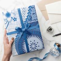 Bula Fiji Wrapping Paper Blue Plumeria Masi Tapa Pattern LT05 - Polynesian Pride