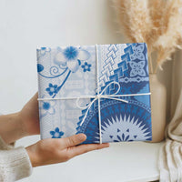 Bula Fiji Wrapping Paper Blue Plumeria Masi Tapa Pattern LT05 - Polynesian Pride