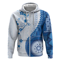 Bula Fiji Zip Hoodie Blue Plumeria Masi Tapa Pattern LT05 Zip Hoodie Blue - Polynesian Pride