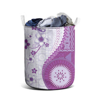 Bula Fiji Laundry Basket Violet Plumeria Masi Tapa Pattern - Polynesian Pride