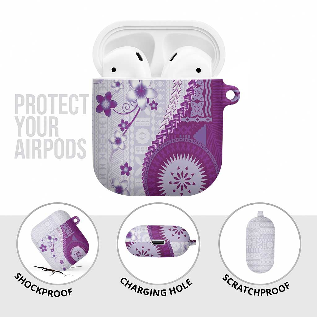Bula Fiji AirPods Case Violet Plumeria Masi Tapa Pattern - Polynesian Pride