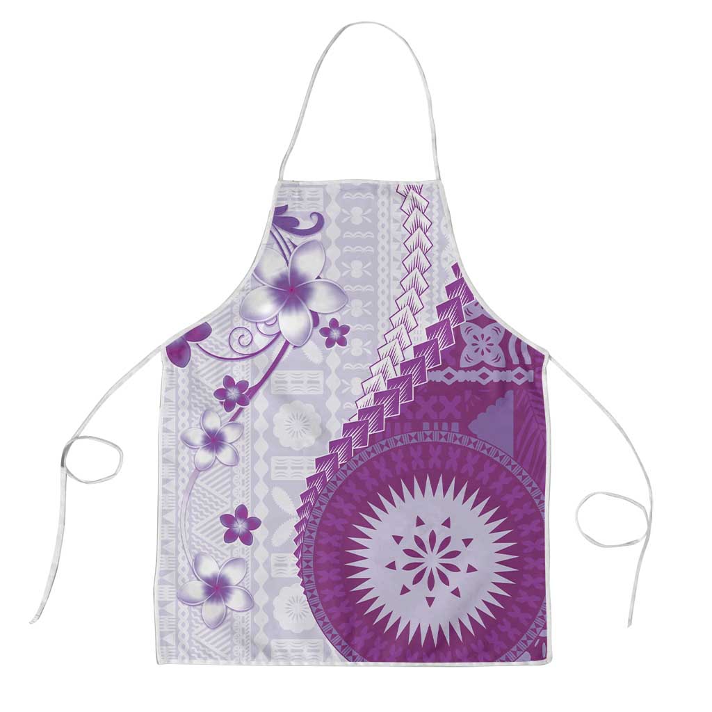 Bula Fiji Apron Violet Plumeria Masi Tapa Pattern - Polynesian Pride
