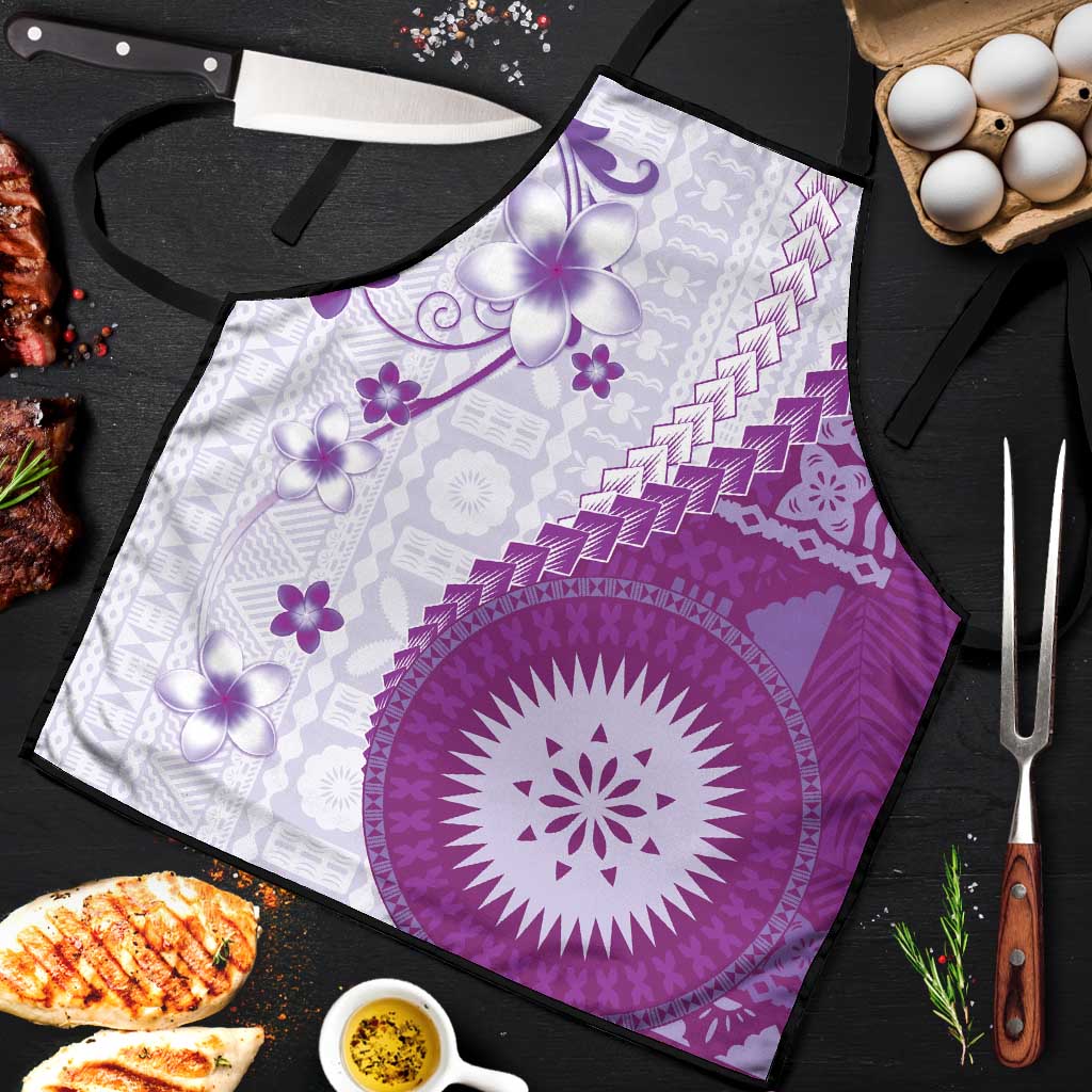 Bula Fiji Apron Violet Plumeria Masi Tapa Pattern - Polynesian Pride