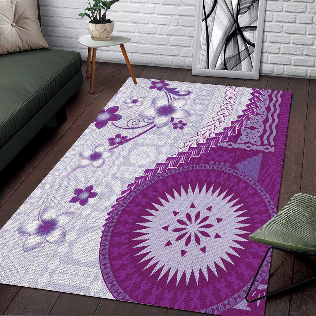 Bula Fiji Area Rug Violet Plumeria Masi Tapa Pattern - Polynesian Pride
