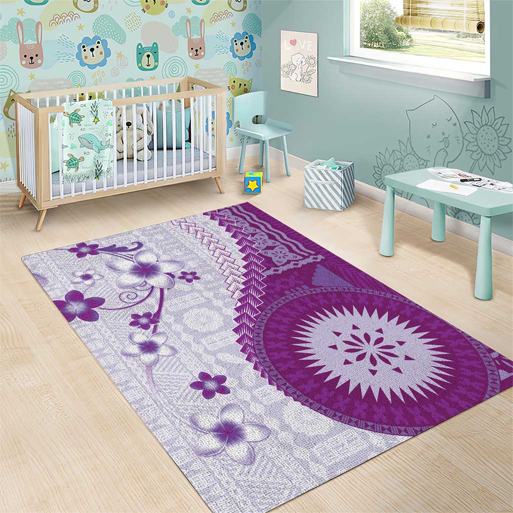 Bula Fiji Area Rug Violet Plumeria Masi Tapa Pattern - Polynesian Pride