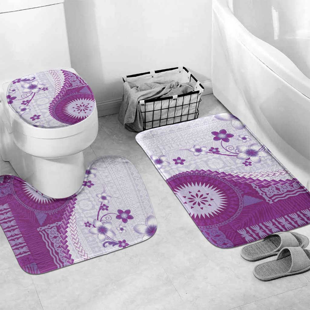 Bula Fiji Bathroom Set Violet Plumeria Masi Tapa Pattern LT05 Mat Set Only (3 pcs) One Size Violet - Polynesian Pride