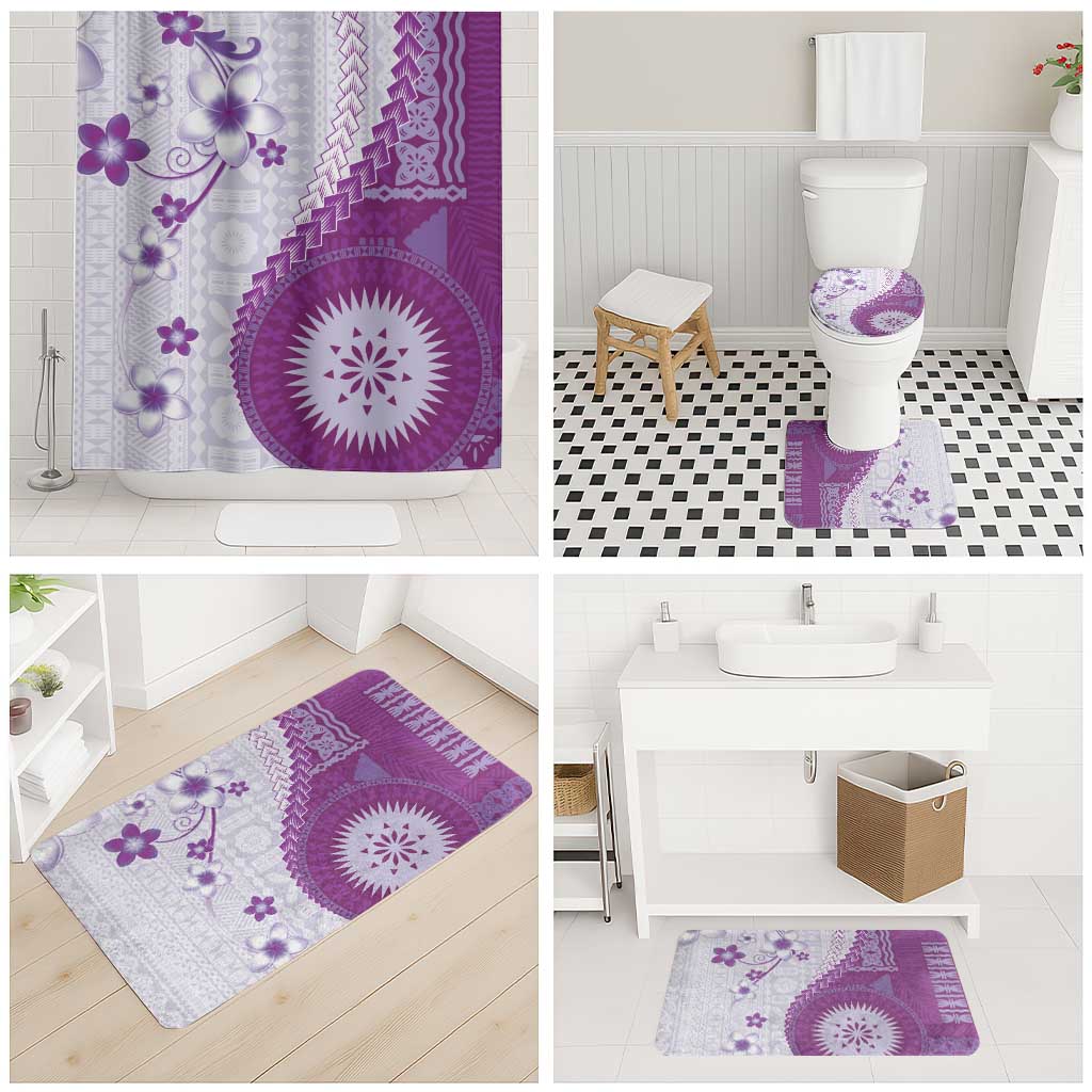 Bula Fiji Bathroom Set Violet Plumeria Masi Tapa Pattern LT05 - Polynesian Pride