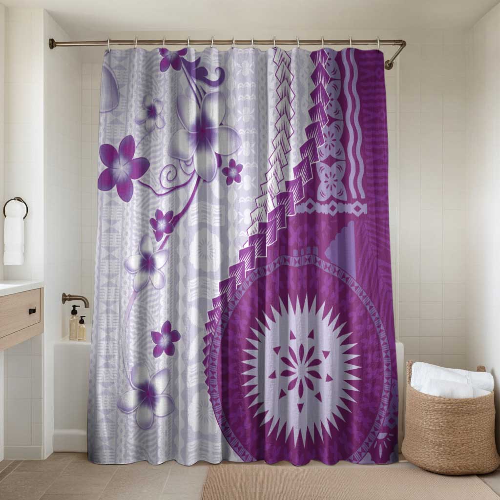 Bula Fiji Bathroom Set Violet Plumeria Masi Tapa Pattern LT05 Shower Curtain Only Violet - Polynesian Pride