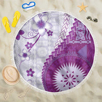Bula Fiji Beach Blanket Violet Plumeria Masi Tapa Pattern - Polynesian Pride
