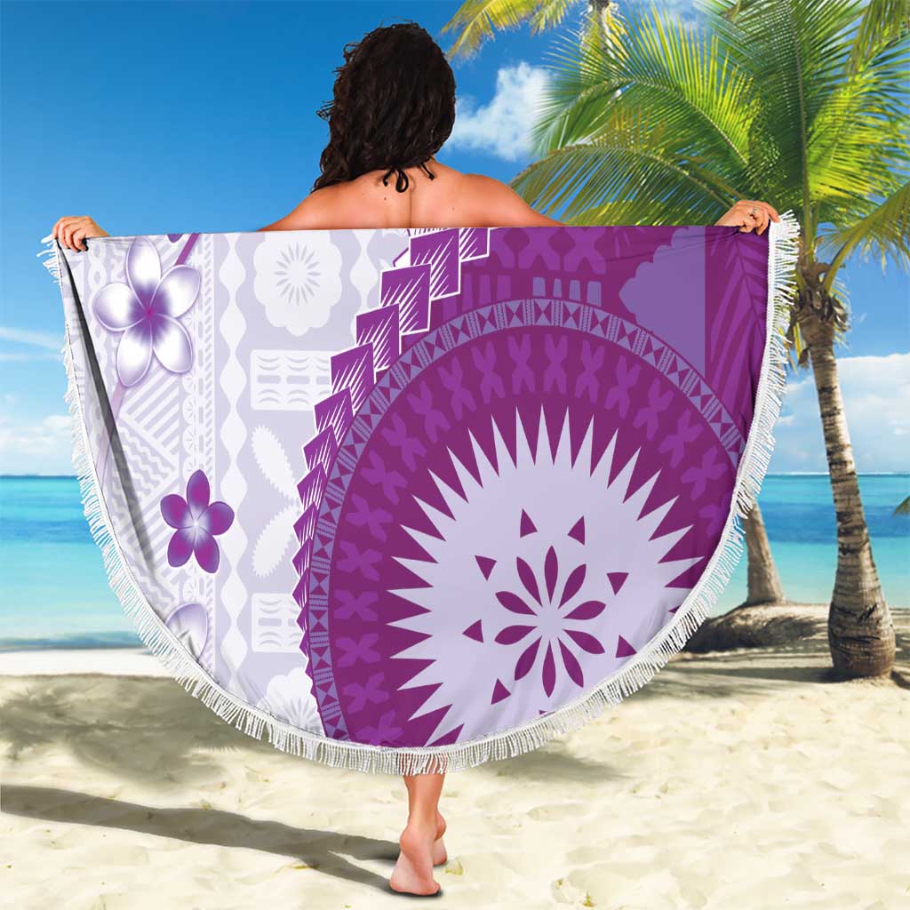 Bula Fiji Beach Blanket Violet Plumeria Masi Tapa Pattern - Polynesian Pride