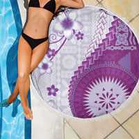 Bula Fiji Beach Blanket Violet Plumeria Masi Tapa Pattern - Polynesian Pride