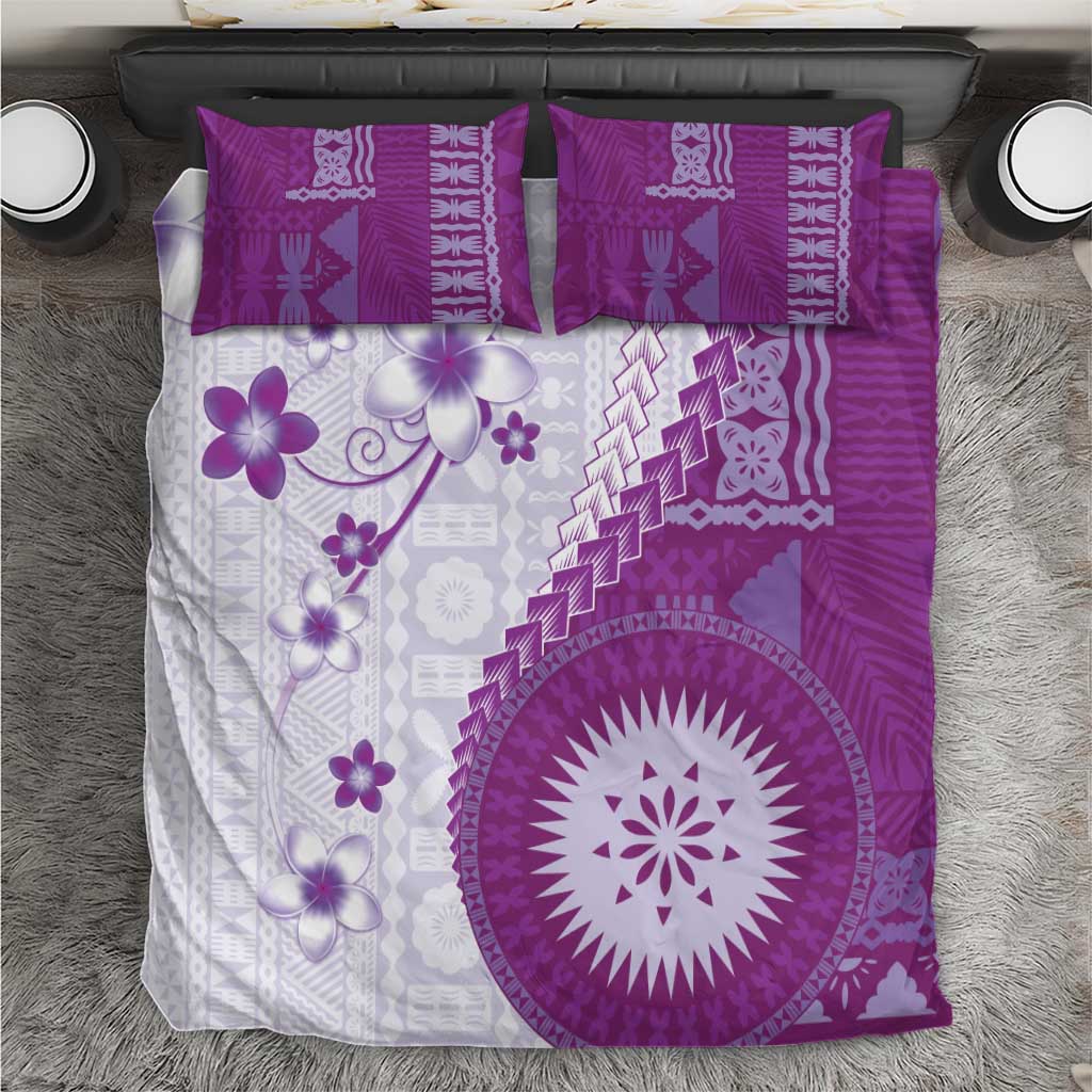 Bula Fiji Bedding Set Violet Plumeria Masi Tapa Pattern - Polynesian Pride