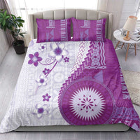 Bula Fiji Bedding Set Violet Plumeria Masi Tapa Pattern - Polynesian Pride