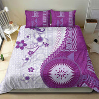 Bula Fiji Bedding Set Violet Plumeria Masi Tapa Pattern - Polynesian Pride
