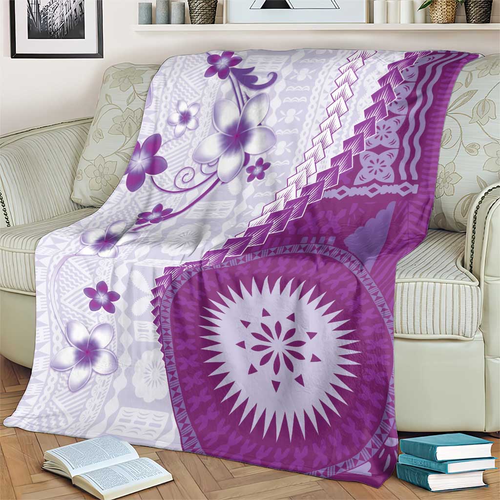 Bula Fiji Blanket Violet Plumeria Masi Tapa Pattern - Polynesian Pride