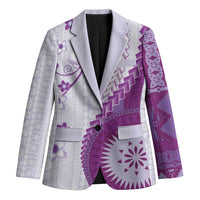 Bula Fiji Blazer Violet Plumeria Masi Tapa Pattern - Polynesian Pride