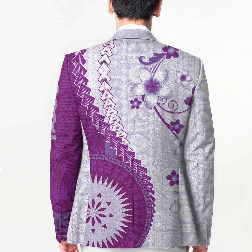 Bula Fiji Blazer Violet Plumeria Masi Tapa Pattern - Polynesian Pride