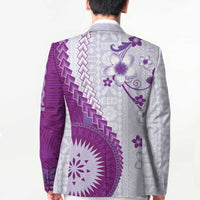 Bula Fiji Blazer Violet Plumeria Masi Tapa Pattern - Polynesian Pride