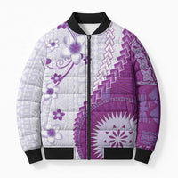 Bula Fiji Bomber Puffer Jacket Violet Plumeria Masi Tapa Pattern - Polynesian Pride