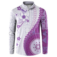 Bula Fiji Button Sweatshirt Violet Plumeria Masi Tapa Pattern - Polynesian Pride