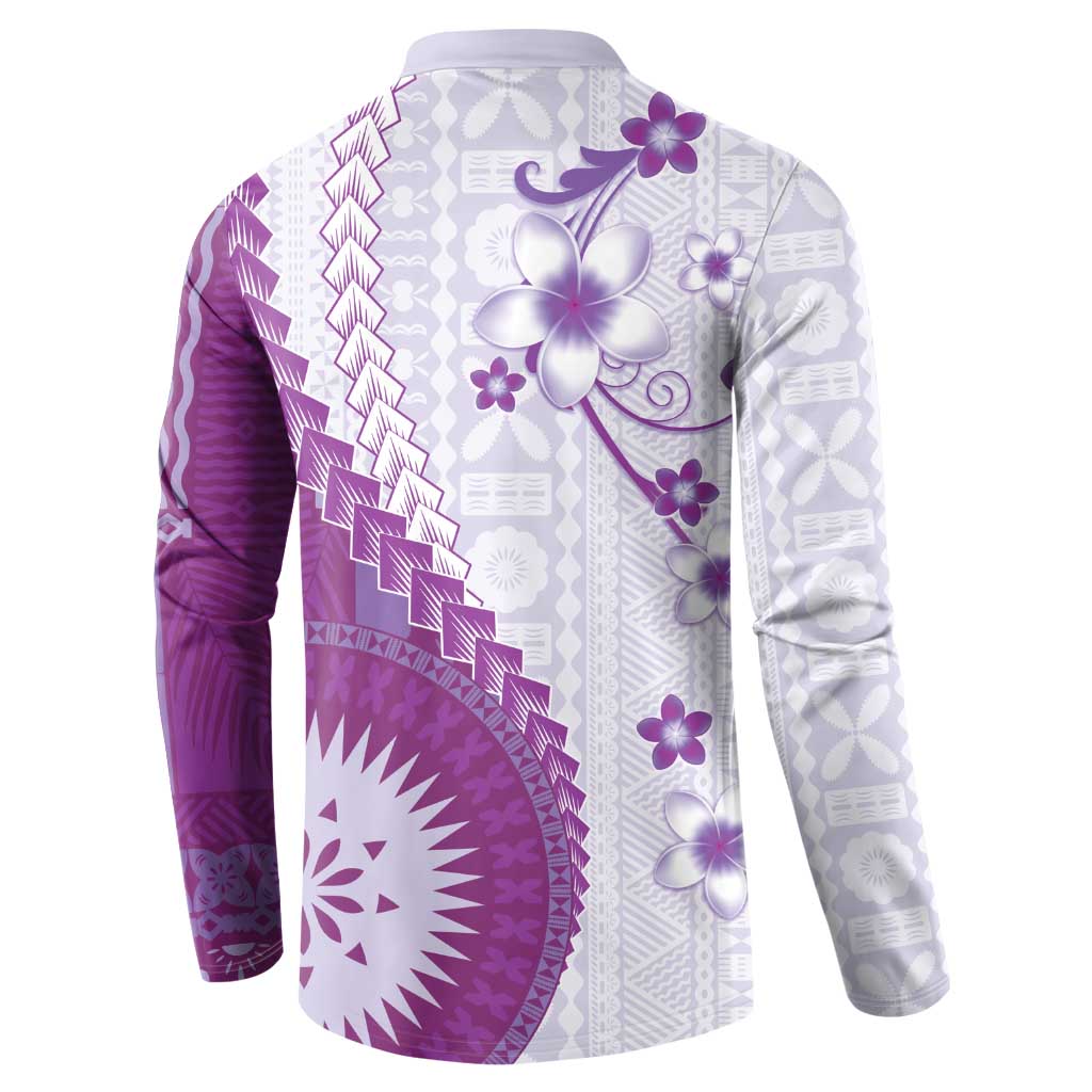 Bula Fiji Button Sweatshirt Violet Plumeria Masi Tapa Pattern - Polynesian Pride