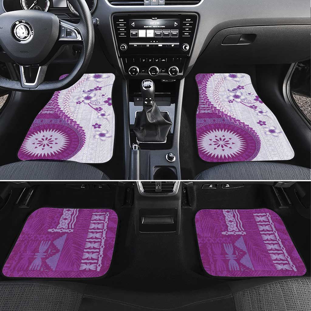 Bula Fiji Car Mats Violet Plumeria Masi Tapa Pattern LT05 Set 4pcs Violet - Polynesian Pride
