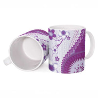 Bula Fiji Ceramic Mug Violet Plumeria Masi Tapa Pattern - Polynesian Pride