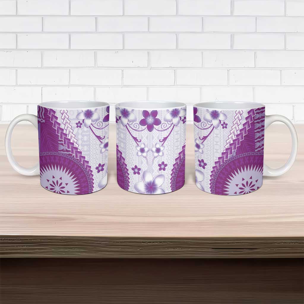 Bula Fiji Ceramic Mug Violet Plumeria Masi Tapa Pattern - Polynesian Pride