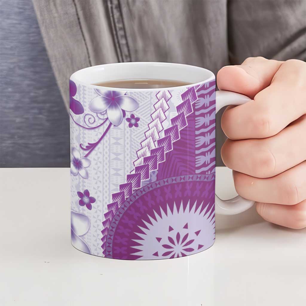 Bula Fiji Ceramic Mug Violet Plumeria Masi Tapa Pattern - Polynesian Pride