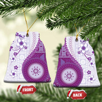 Bula Fiji Ceramic Ornament Violet Plumeria Masi Tapa Pattern - Polynesian Pride