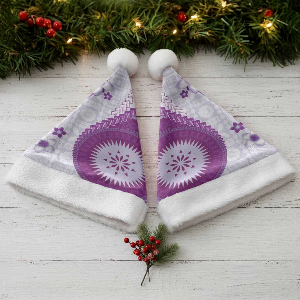 Bula Fiji Christmas Santa Hat Violet Plumeria Masi Tapa Pattern - Polynesian Pride