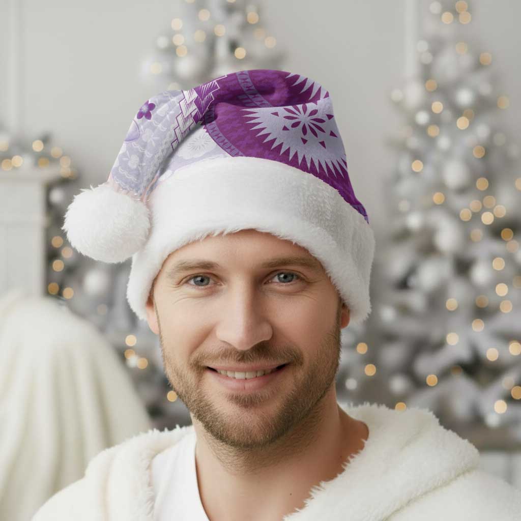 Bula Fiji Christmas Santa Hat Violet Plumeria Masi Tapa Pattern - Polynesian Pride