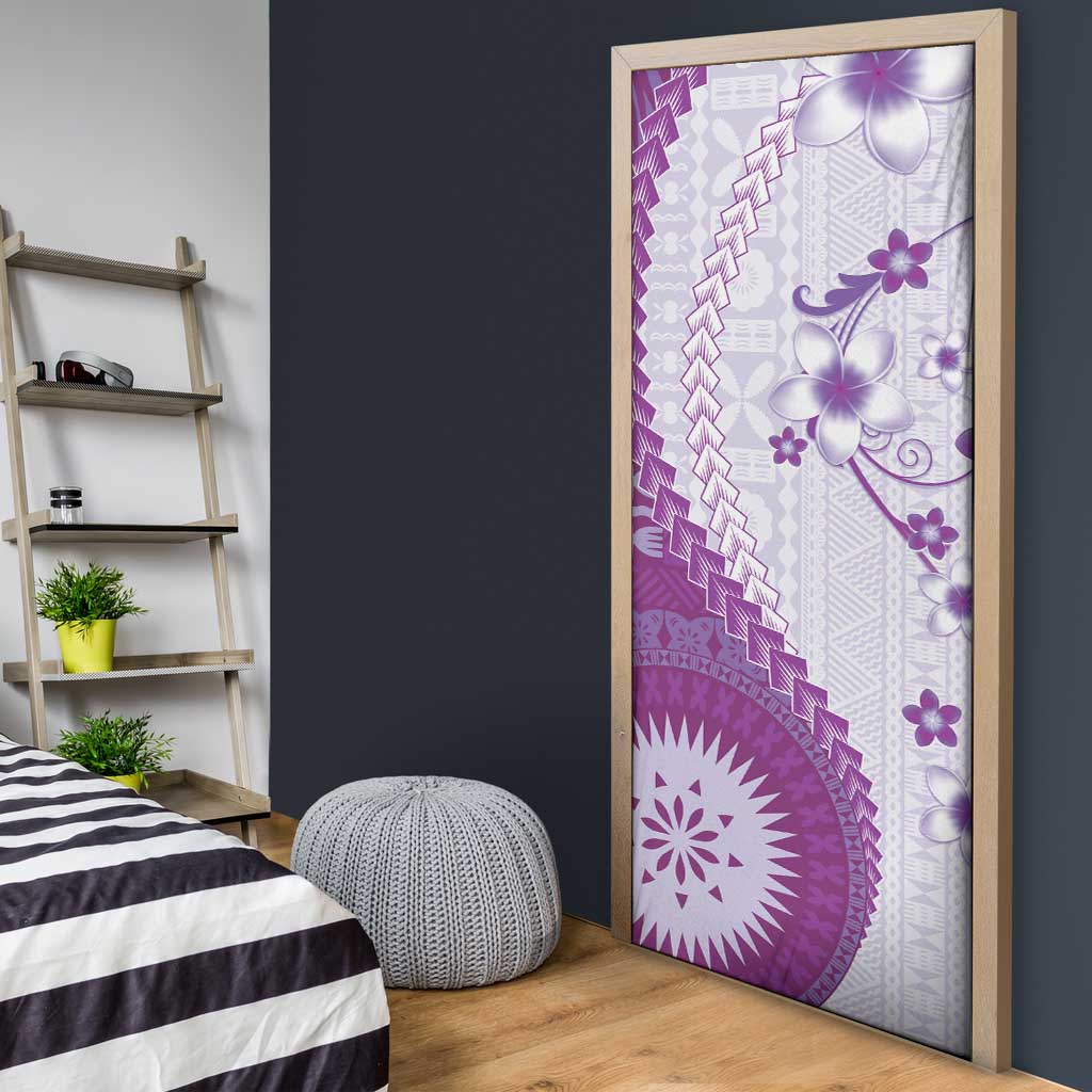 Bula Fiji Door Cover Violet Plumeria Masi Tapa Pattern LT05 - Polynesian Pride
