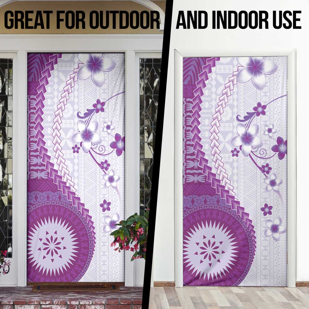 Bula Fiji Door Cover Violet Plumeria Masi Tapa Pattern LT05 - Polynesian Pride