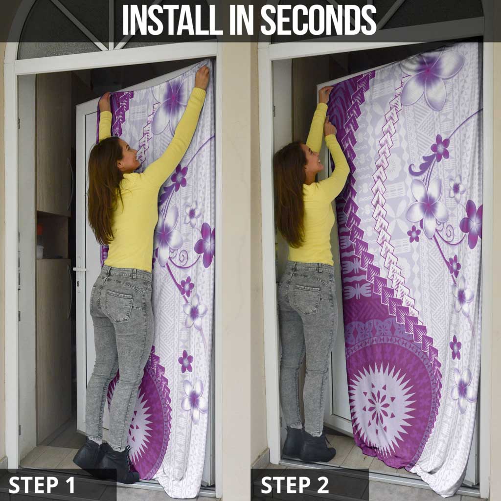 Bula Fiji Door Cover Violet Plumeria Masi Tapa Pattern LT05 - Polynesian Pride
