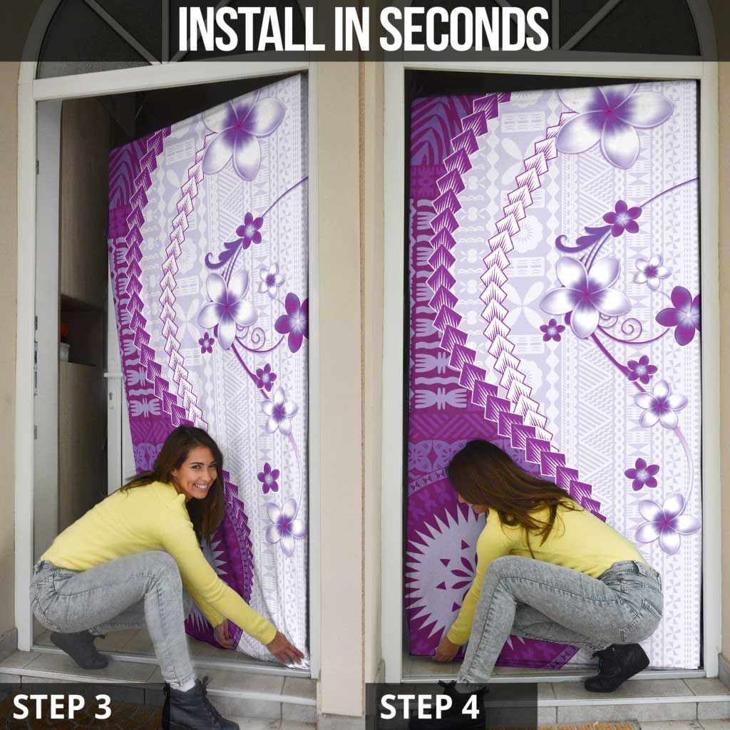 Bula Fiji Door Cover Violet Plumeria Masi Tapa Pattern LT05 - Polynesian Pride