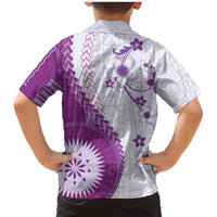 Bula Fiji Family Matching Mermaid Dress and Hawaiian Shirt Violet Plumeria Masi Tapa Pattern - Polynesian Pride