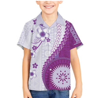 Bula Fiji Family Matching Mermaid Dress and Hawaiian Shirt Violet Plumeria Masi Tapa Pattern - Polynesian Pride