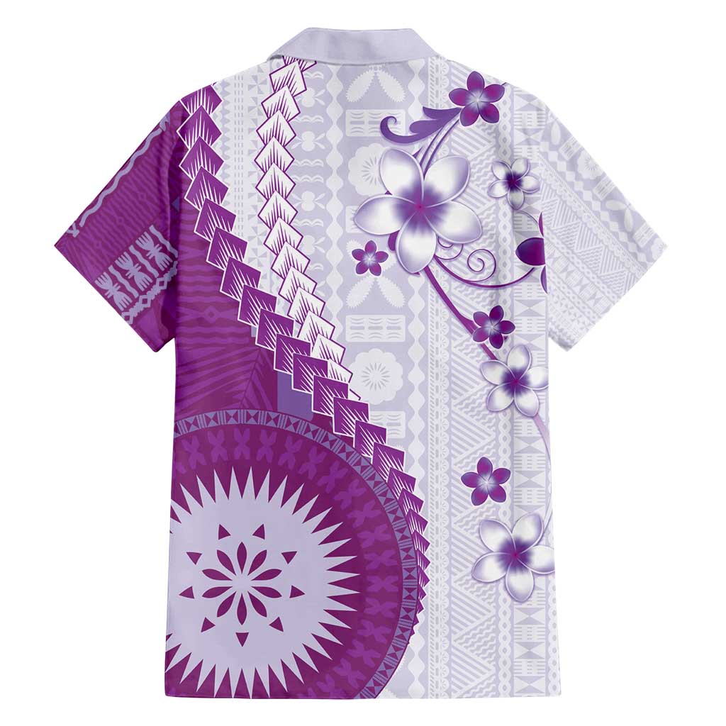 Bula Fiji Family Matching Off Shoulder Maxi Dress and Hawaiian Shirt Violet Plumeria Masi Tapa Pattern - Polynesian Pride