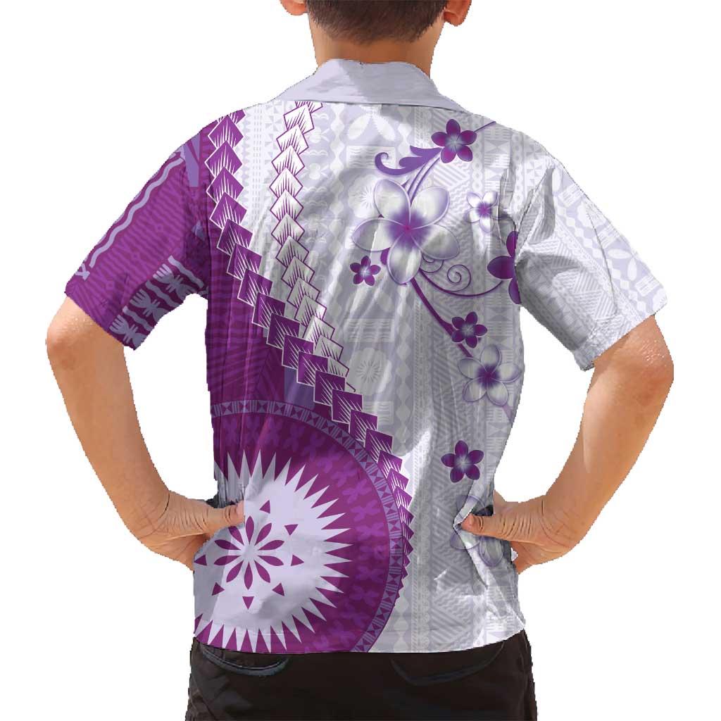 Bula Fiji Family Matching Summer Maxi Dress and Hawaiian Shirt Violet Plumeria Masi Tapa Pattern - Polynesian Pride